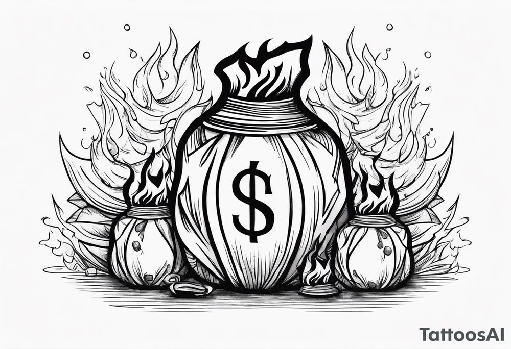 money bags on fire tattoo idea