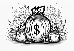 money bags on fire tattoo idea