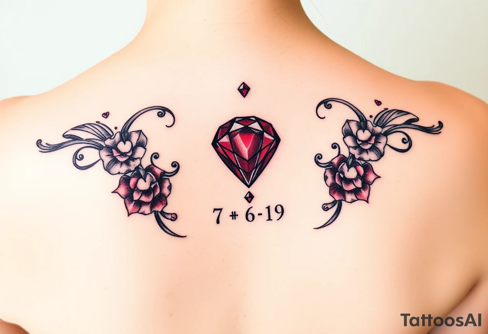 Small Ruby gem and birthday 7-6-19 tattoo idea