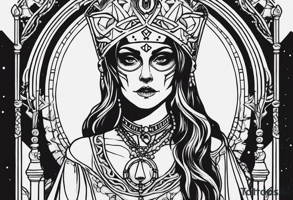 High priestess as a skeleton tarot card tattoo idea