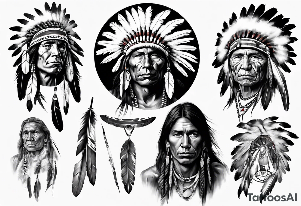 Native American theme young man photorealism tattoo idea