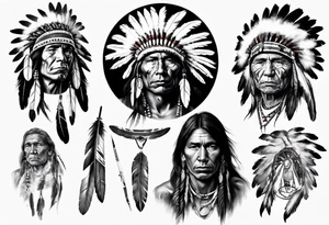 Native American theme young man photorealism tattoo idea