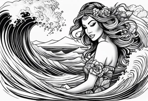 Hula girl inside of a wave tattoo idea