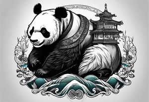 panda riding a panda tattoo idea