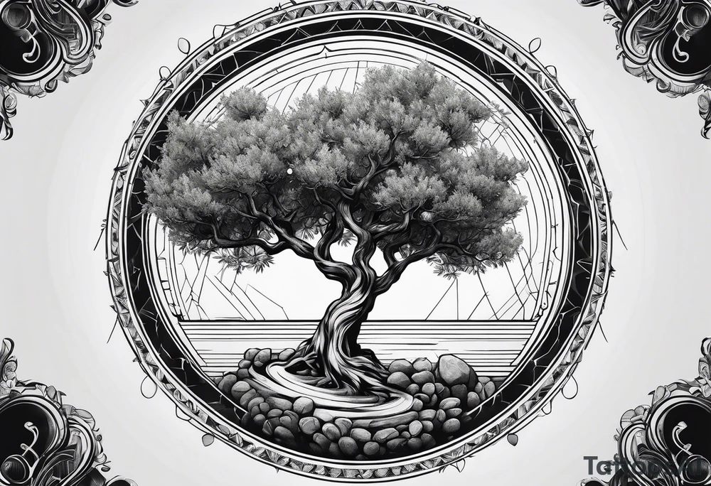 An olive tree growing in a moon tattoo idea