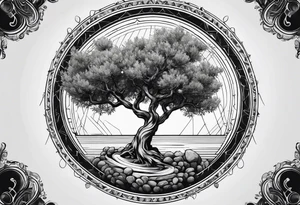 An olive tree growing in a moon tattoo idea
