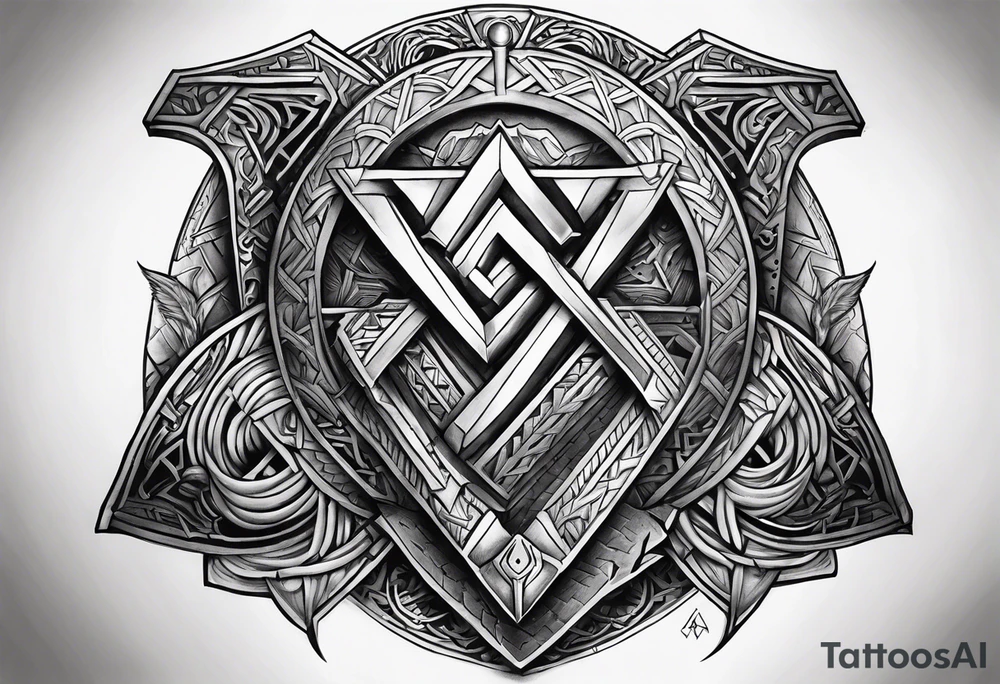 Valhalla shield valknut axe steps tattoo idea