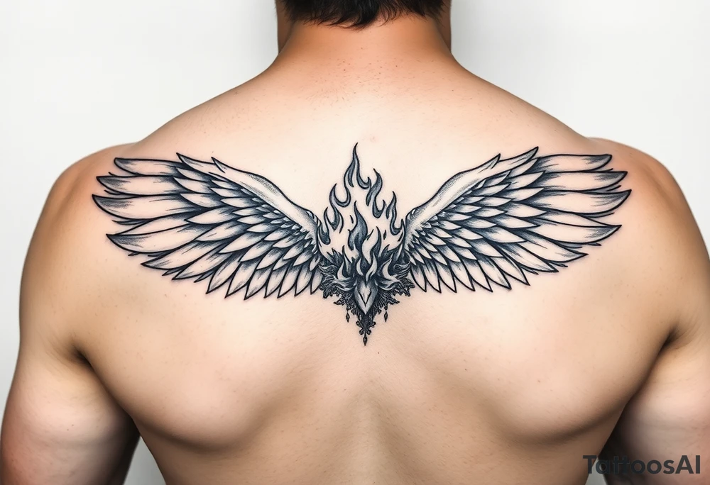 wings but half is made of fire tattoo idea