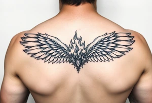 wings but half is made of fire tattoo idea