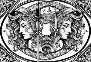 Half Taurus symbol Half Gemini symbol, split down the middle by an arrow. Astrology tattoo idea