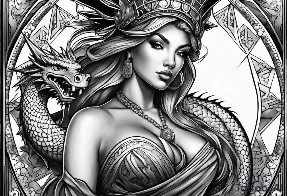Hot girl as Statue of Liberty with dragon wrapped around her tattoo idea