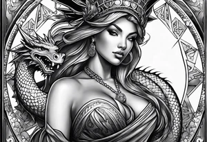 Hot girl as Statue of Liberty with dragon wrapped around her tattoo idea