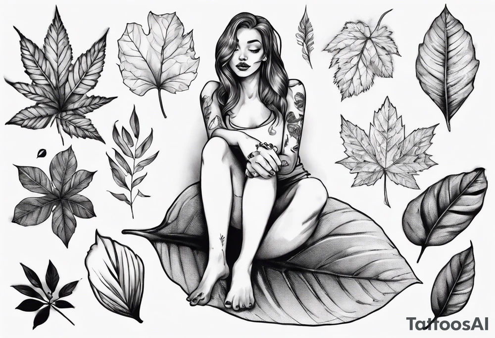 Girl sitting on a leaf tattoo idea