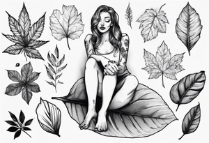 Girl sitting on a leaf tattoo idea