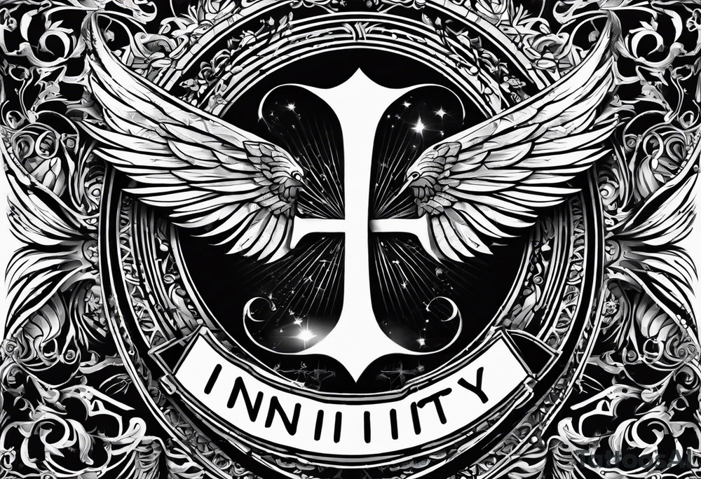 Infinity sign dates January 1, 1959 to February 2, 2016 and angle wings in the background tattoo idea