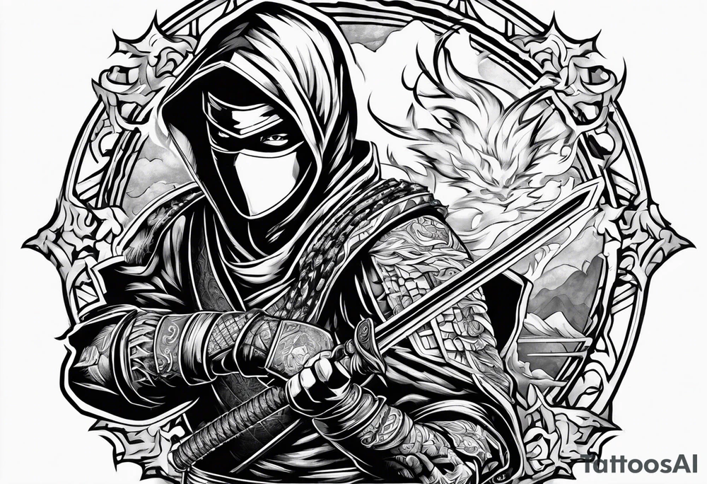 ninja with fire in his hand tattoo idea