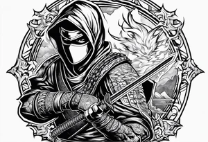 ninja with fire in his hand tattoo idea