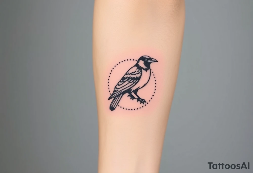 Geometric Perched Raven with line and dotwork around it tattoo idea