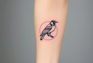 Geometric Perched Raven with line and dotwork around it tattoo idea