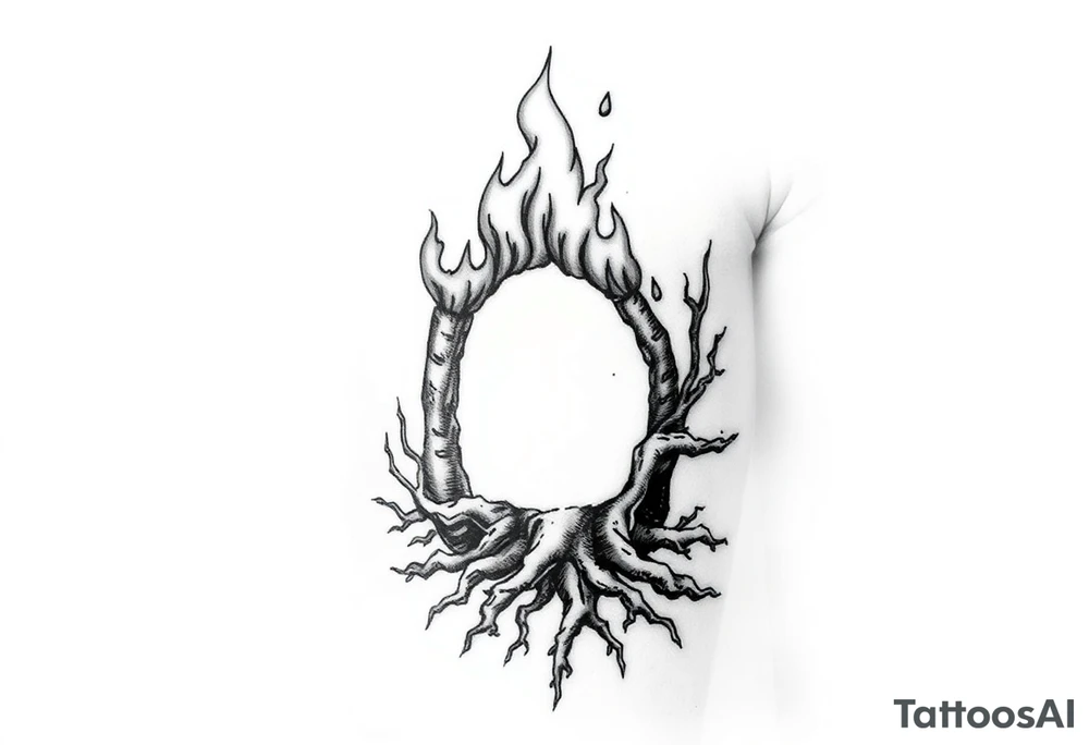 flame in roots, with a roots archway tattoo idea