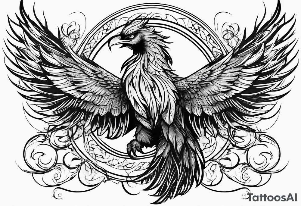 Phoenix with ink, horizontal flying tattoo idea