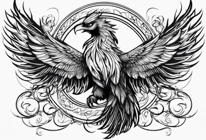 Phoenix with ink, horizontal flying tattoo idea