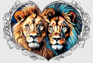 Lion and lioness forming a heart tattoo idea