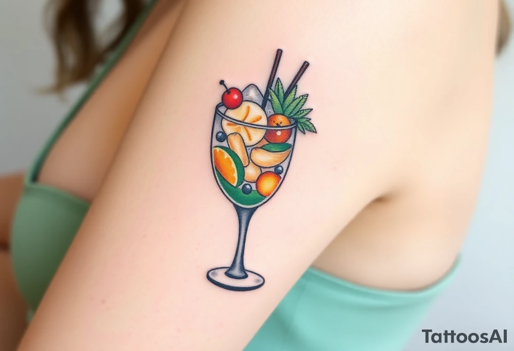 Fun cocktail that you would get on a caribbean cruise in a rocks glass with lots of garnishes tattoo idea