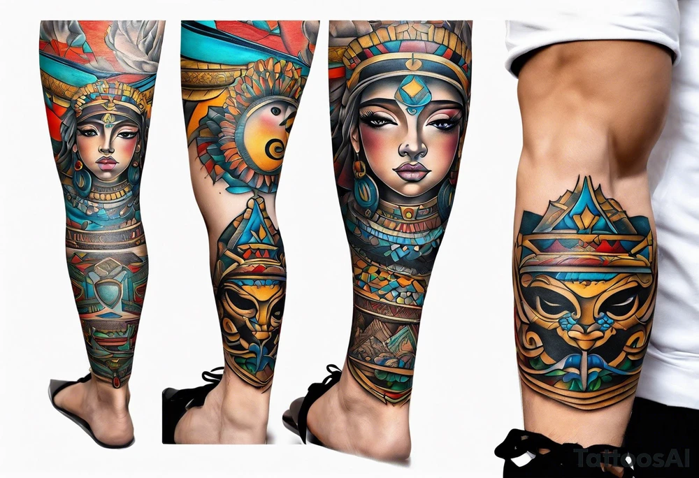 I would like a leg sleeve tattoo with a Atlanta theme with Egyptian art tattoo idea