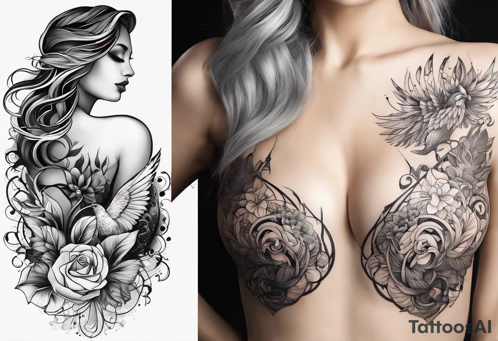 Two separate ideas for day and night placed on each breast tattoo idea