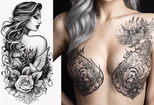Two separate ideas for day and night placed on each breast tattoo idea