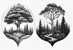 Small dainty detailed forest tree tattoo idea