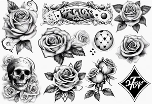 Half-sleeve arm tattoo. Roses, gambling and beach theme tattoo idea