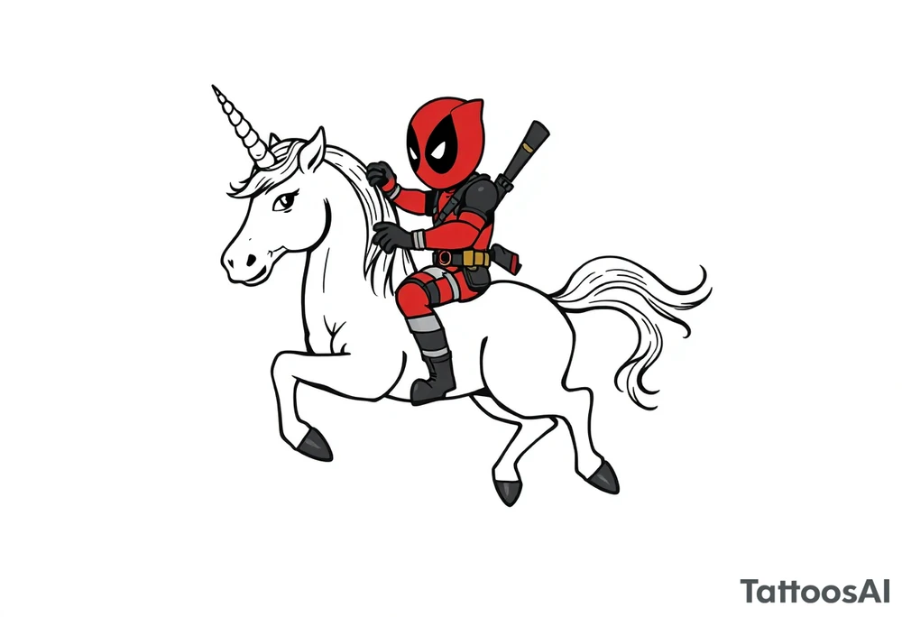 Deadpool riding unicorn tattoo idea