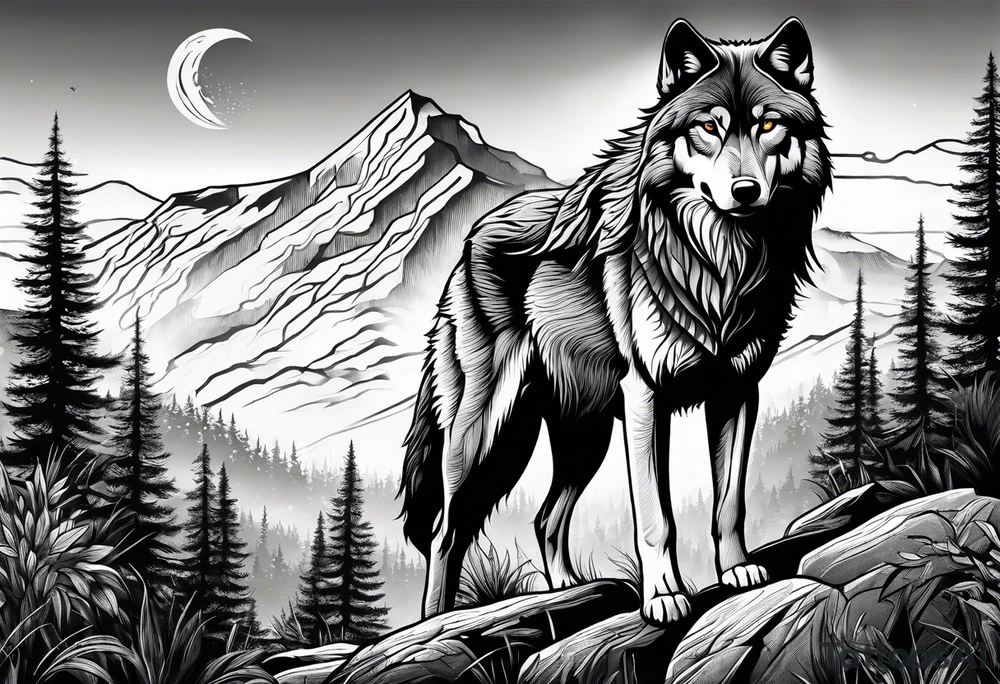 Wolf with landscape tattoo idea