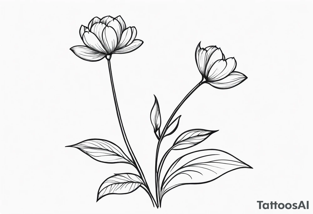 one very simple and no detailed waratha flower with stem in black and white, the few lines possible, fine-line tattoo idea