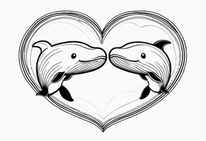 Two cartoon cute whales making heart tattoo idea