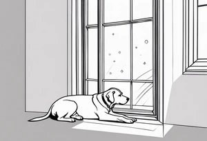 dog on floor and looking out tall octagonal window together tattoo idea
