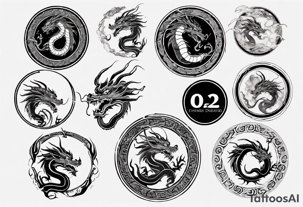 Chinese dragon in a circular shape with "02.03" written on its skin tattoo idea