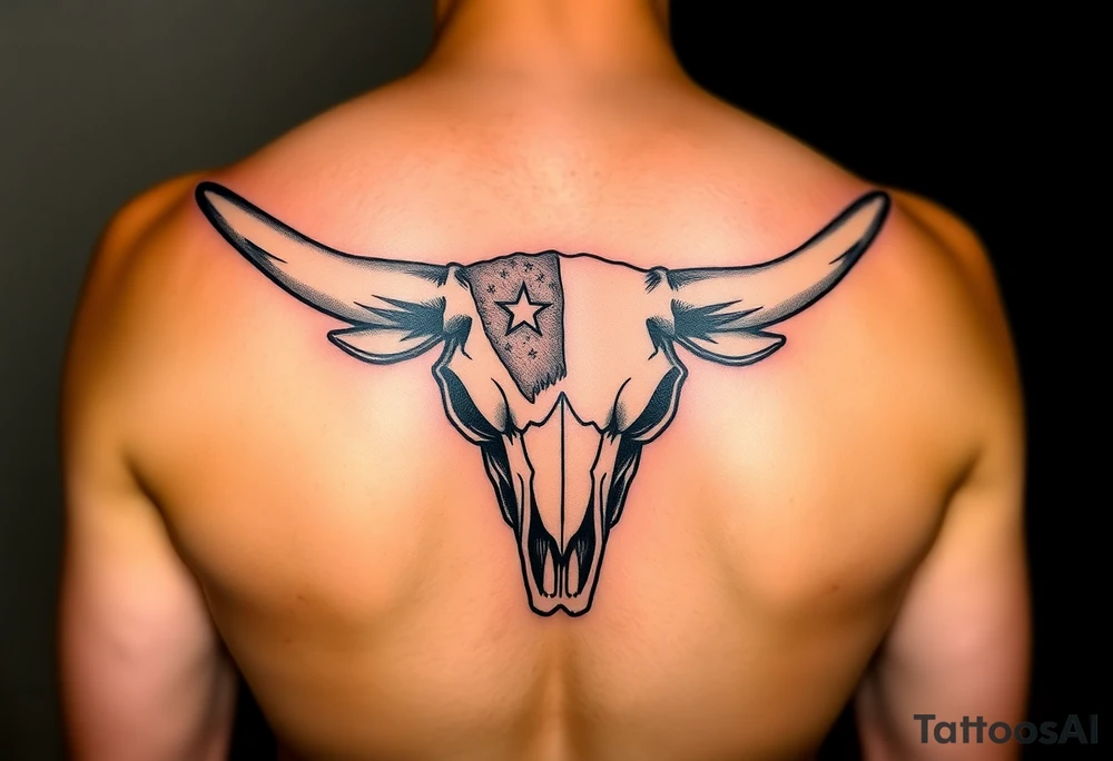 Longhorn skull with Texas flag tattoo idea