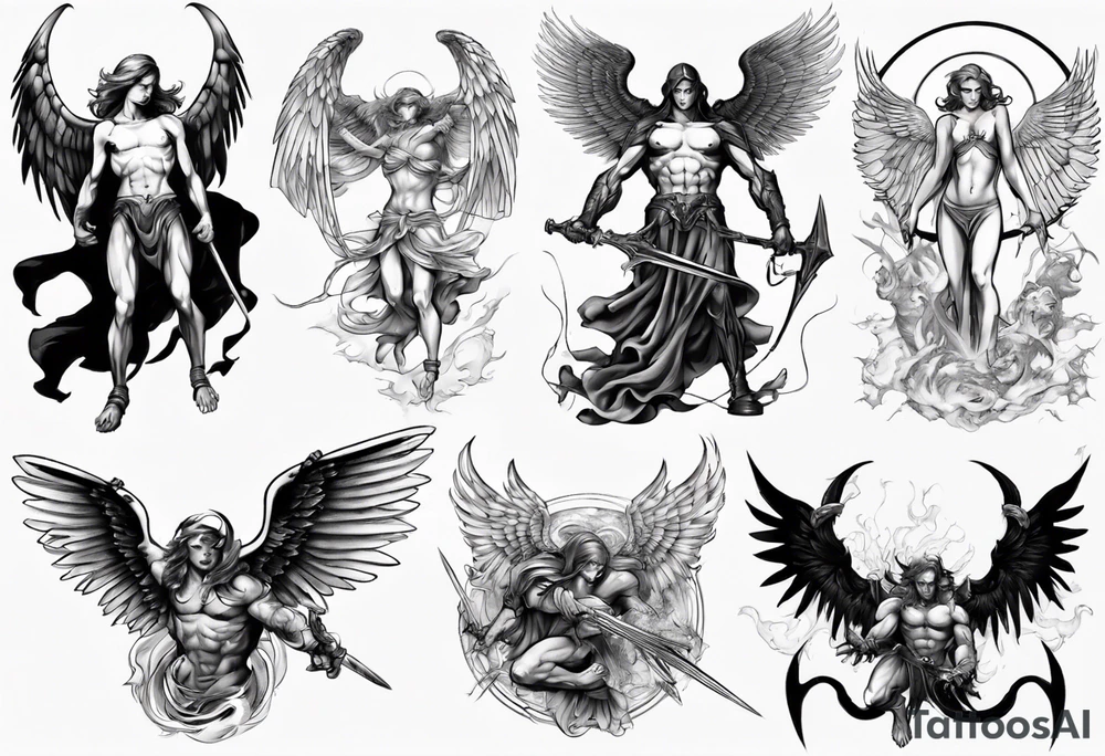 Archangel fighting demon tattoo idea