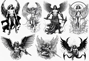Archangel fighting demon tattoo idea
