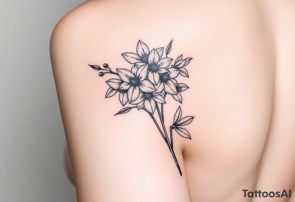 arm tattoo for women with bouquet of daffodils, daisies, lily of the valley tattoo idea
