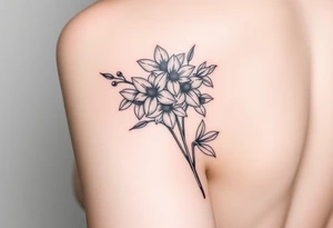 arm tattoo for women with bouquet of daffodils, daisies, lily of the valley tattoo idea