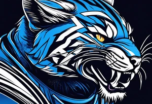 blue wildcat in football attire  morphing into jfootball game night half of the face is a black male school student tattoo idea