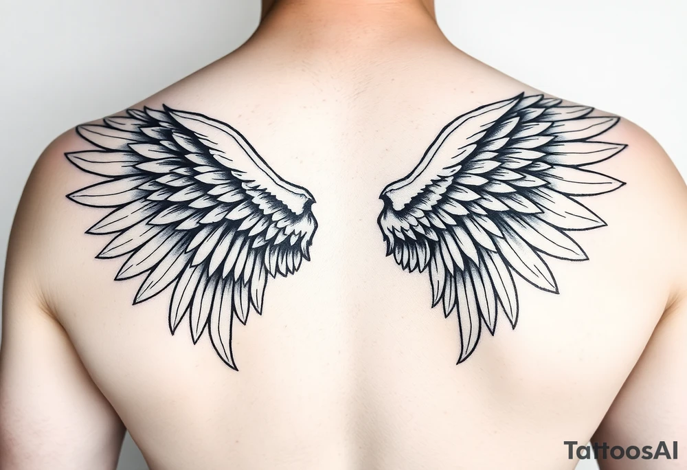 big and long angel wings tattoo idea