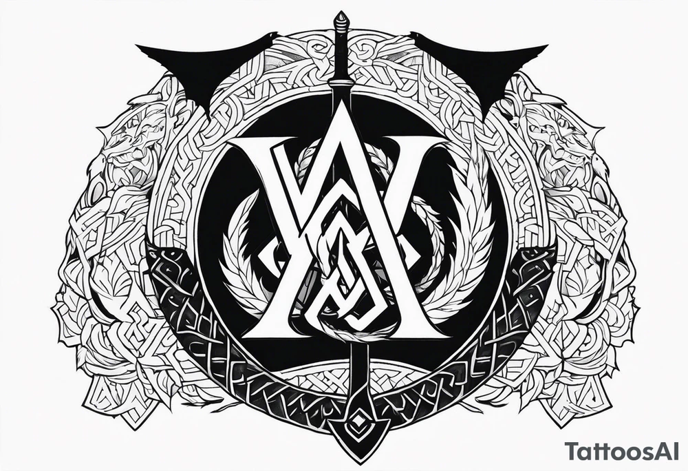 Valhalla sword shield dragon axe Valknut helm of awe tattoo idea