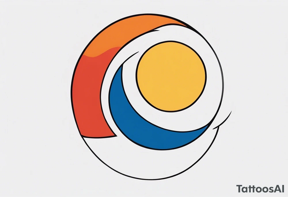 a simple red, blue, orange, and yellow sun solid colors and no faces tattoo idea