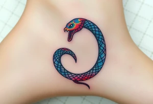 A prism-like Ouroboros snake forming cyrcle with iridescent rainbow hues, changing colors depending on the angle of light. tattoo idea