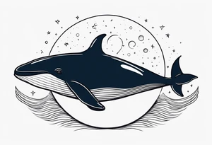 Whale jumping over a crescent moom tattoo idea